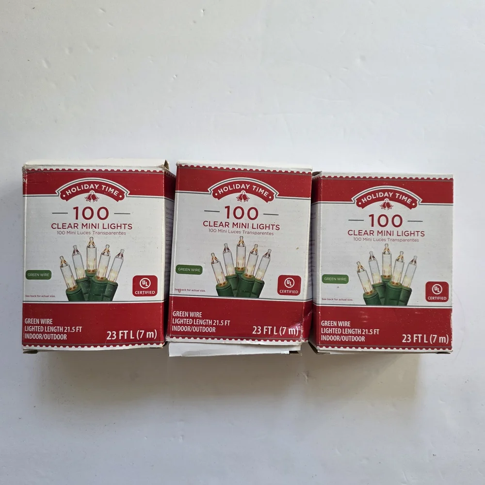 Holiday Time 100 Clear Mini Lights - Green Wire - Indoor/Outdoor (3 Pack)